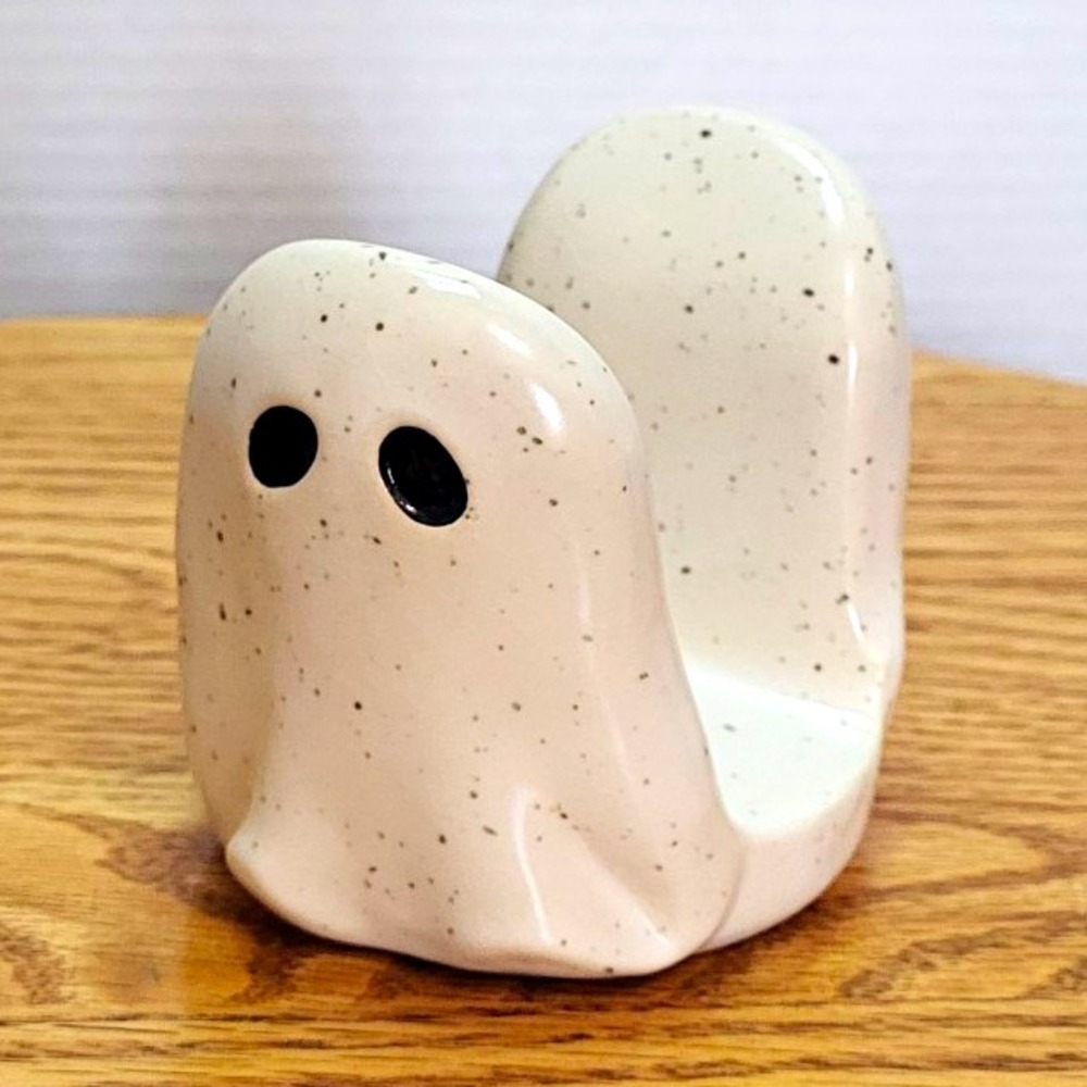 Ciroa Stoneware Halloween Ghost Napkin Sponge Towel Holder 3" Tall